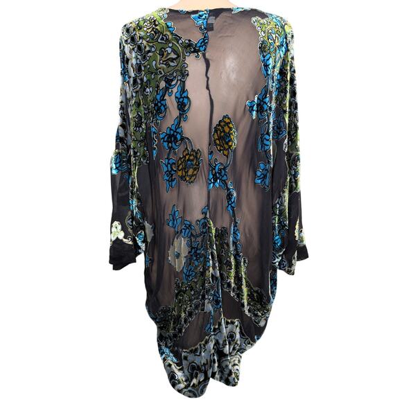 Citron Santa Monica Velvet Burnout Silk Tunic Medium Boho Lagenlook Art to Wear - Picture 2 of 10